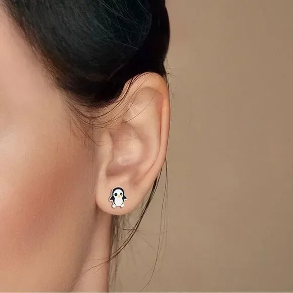 Cute Penguin Stud Earrings 925 Sterling Silver - Picture 2 of 6
